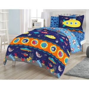 Submarine Twin Bed Set SeaLife Navy Blue Shark Ocean 5pc Dream Factory NWT
